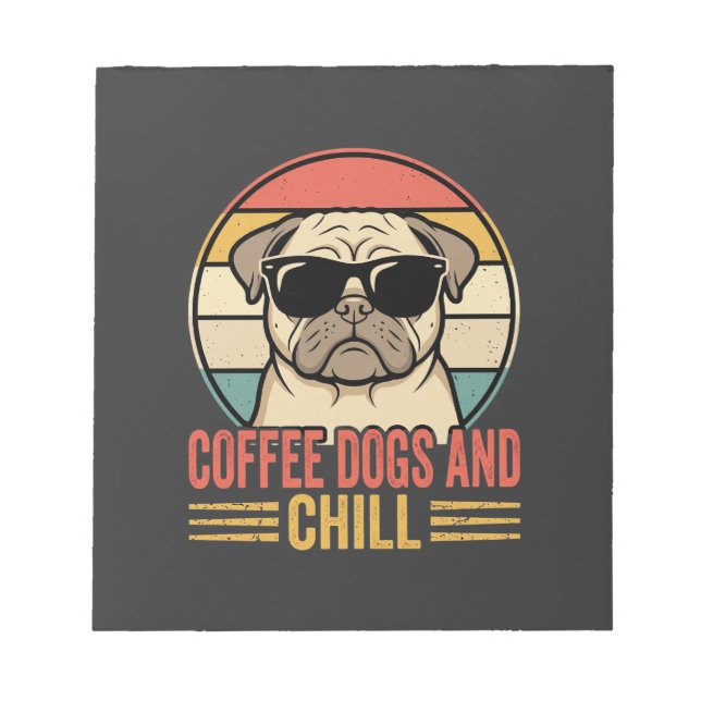 Bloco De Notas Cães de Café e Pug Retro Chill (Frente)