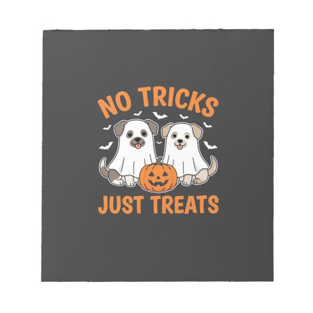 Bloco De Notas Cães Fantasmas de Halloween Sem Truques Apenas Pre (Frente)