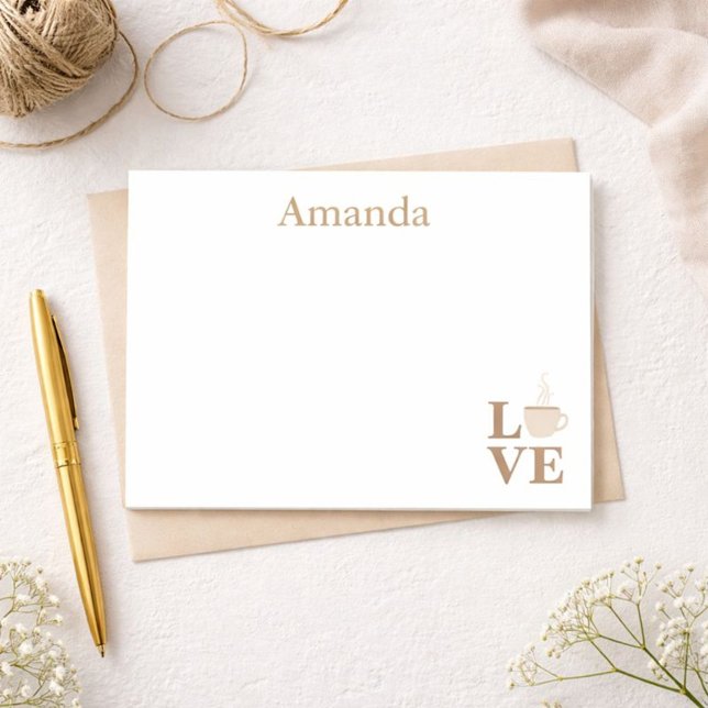 Bloco De Notas Café Amor Branco e Marrom (Criador carregado)