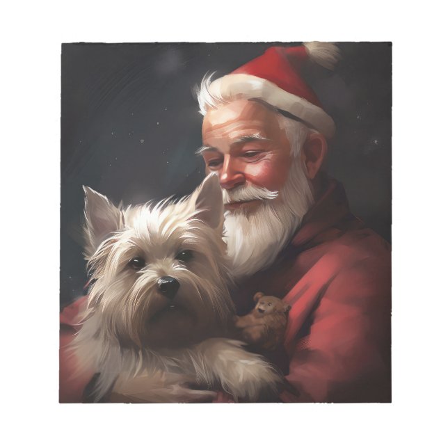 Bloco De Notas Cairn Terrier com Papai Noel Natal Festivo (Frente)