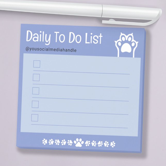 Bloco De Notas Caixa de seleção de Patas Brancas de Gato Brancas, (Sweet Blue Cute White Cat Paws Checkbox To Do List Post-it Notes)
