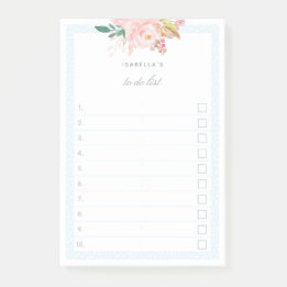 Bloco De Notas Caixa de Seleção Pastel Blue Watercolor Peonies Li