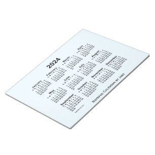 Bloco De Notas Calendário Azul Alice 2024 por Janz Large Notepad