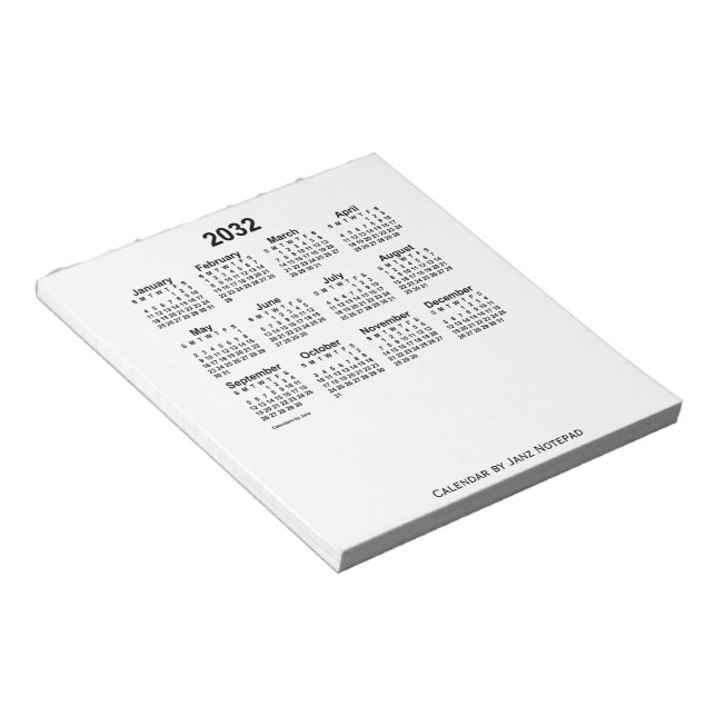 Bloco De Notas Calendário Branco de 2032 por Janz Notepad (Inclinado)