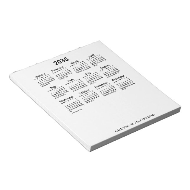 Bloco De Notas Calendário Branco de 2035 por Janz Notepad (Inclinado)