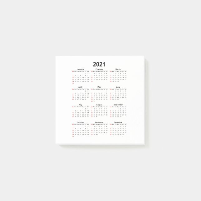 Bloco De Notas Calendário de 2021 Anos (Frente)