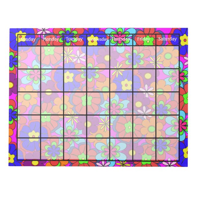 Bloco De Notas Calendário de Flores do Hippy Retro (Frente)