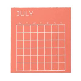 Bloco De Notas Calendário de julho do Planejador Coral White Não 