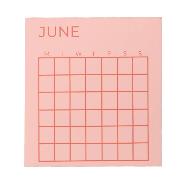 Bloco De Notas Calendário de junho não atualizado, vermelho-rosa, (Frente)