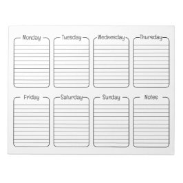 Bloco De Notas Calendário de Rasgos Brancos Simples Semanais do P