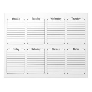 Bloco De Notas Calendário de Rasgos Brancos Simples Semanais do P