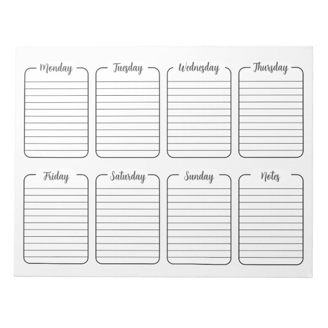 Bloco De Notas Calendário de Rasgos Brancos Simples Semanais do P (Frente)