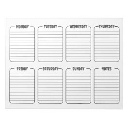 Bloco De Notas Calendário de Rasgos Brancos Simples Semanais do P