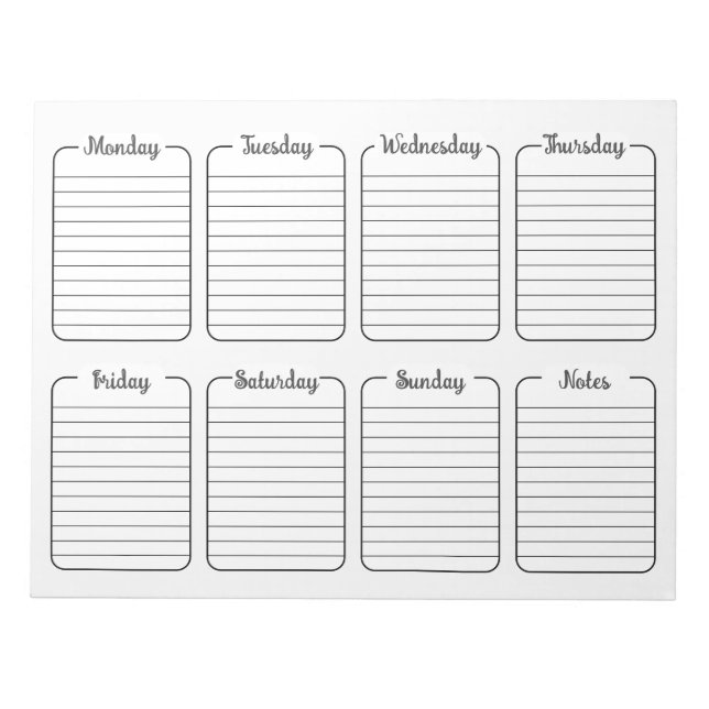 Bloco De Notas Calendário de Rasgos Brancos Simples Semanais do P (Frente)
