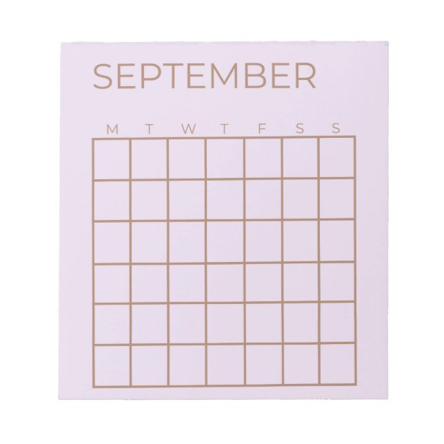Bloco De Notas Calendário de Setembro Não Atualizado Lilac para P (Frente)