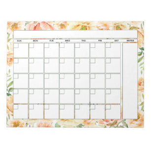 Bloco De Notas Calendário do Planejador Mensal Floral de Pêsseg