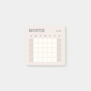 Bloco De Notas Calendário do Planejador Mensal Minimalista Beige