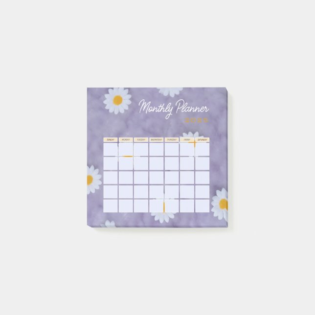 Bloco De Notas Calendário do Planejador Mensal Purple Floral 2025 (Frente)