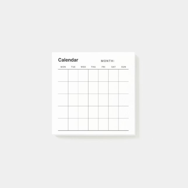 Bloco De Notas Calendário do Planejador Mensal Simples Minimalist (Frente)