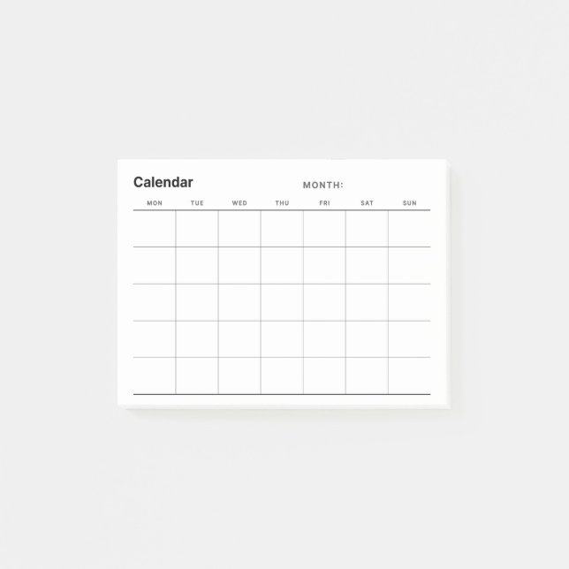 Bloco De Notas Calendário do Planejador Mensal Simples Minimalist (Frente)