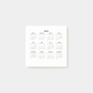 Bloco De Notas Calendário Mensal de 2024 sobre Branco