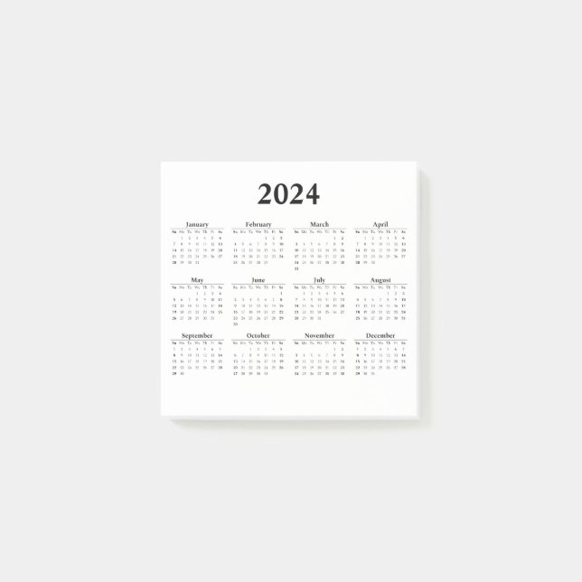 Bloco De Notas Calendário Mensal de 2024 sobre Notas de Posto Bra (Frente)