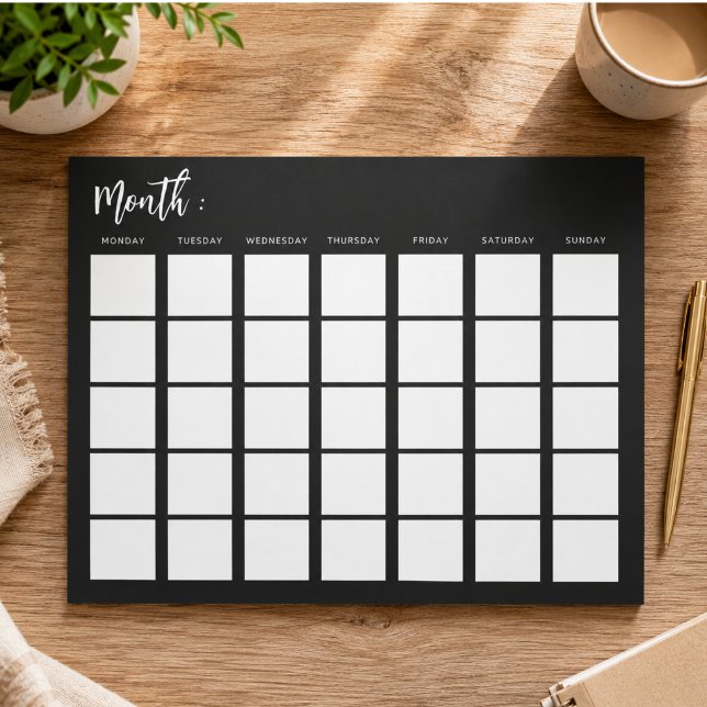 Bloco De Notas Calendário mensal em branco (Blank monthly calendar notepad)