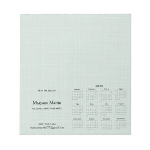Bloco De Notas Calendário Mensal Verde 2024 Personalizado