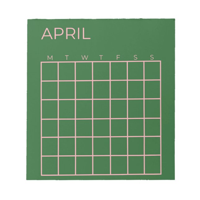 Bloco De Notas Calendário Não Atualizado de abril Verde Rosa para (Frente)