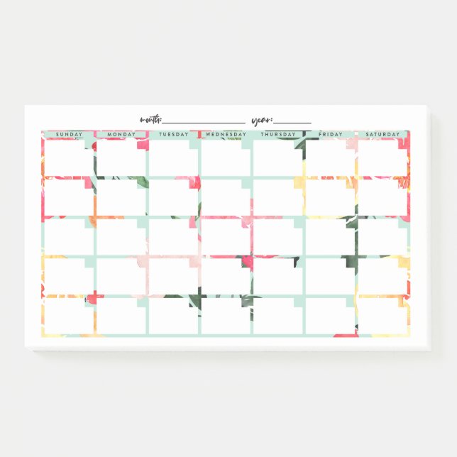 Bloco De Notas Calendário Não Atualizado do Mint Floral (Frente)