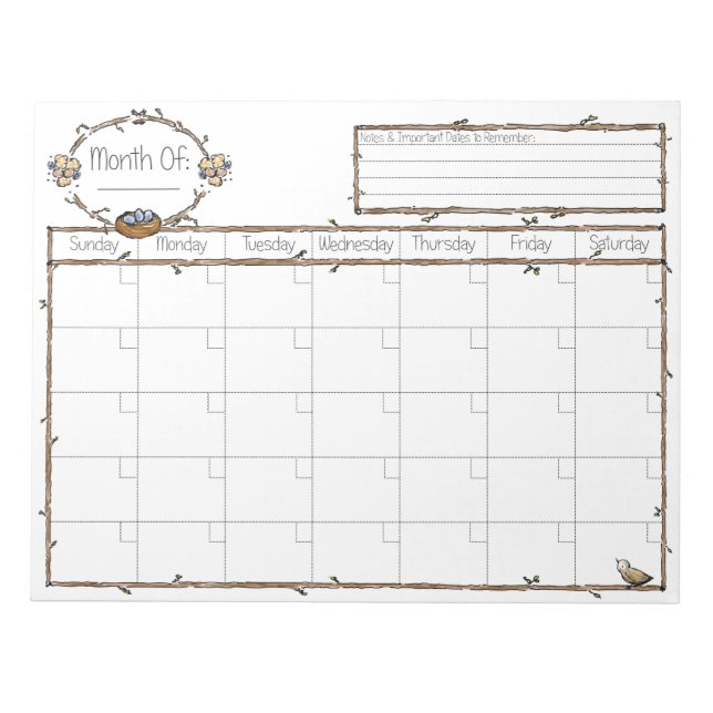 Bloco De Notas Calendário para Preencher (Frente)