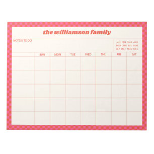 Bloco De Notas Calendário Planejador de Família Xadrez Rosa Simpl