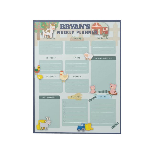 Bloco De Notas Calendário Semanal com Imagens de Fazenda (Invertido)