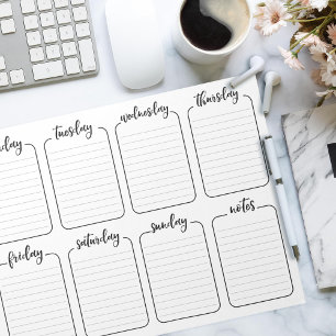 Bloco De Notas Calendário Semanal de Rasgos Brancos Simples do Pl