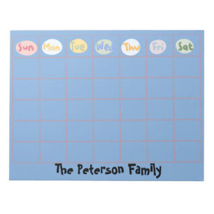 Bloco De Notas Calendário Semanal Personalizado da Família Funky