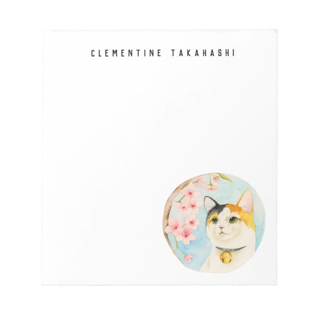 Bloco De Notas Calico Cat e Cherry Blossom | Adicione seu nome (Frente)