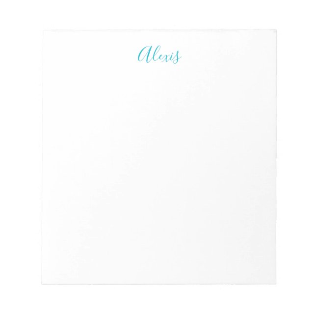 Bloco De Notas Caligrafia de Nome Script Simples Branco Azul (Frente)