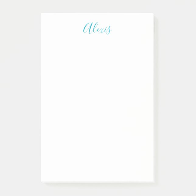 Bloco De Notas Caligrafia de Nome Script Simples Branco Azul (Frente)