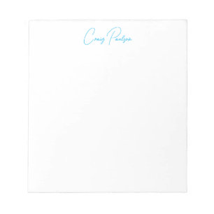 Bloco De Notas Caligrafia do Seu Nome Azul Branco Única Minimalis