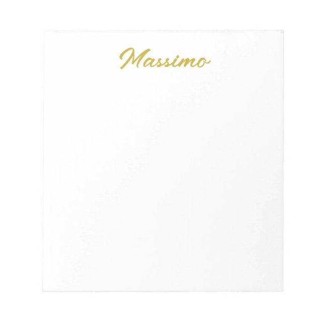 Bloco De Notas Caligrafia Elegante Dourado Branco Simples Nome (Frente)