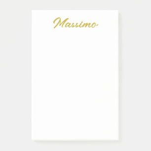 Bloco De Notas Caligrafia Elegante Dourado Branco Simples Nome