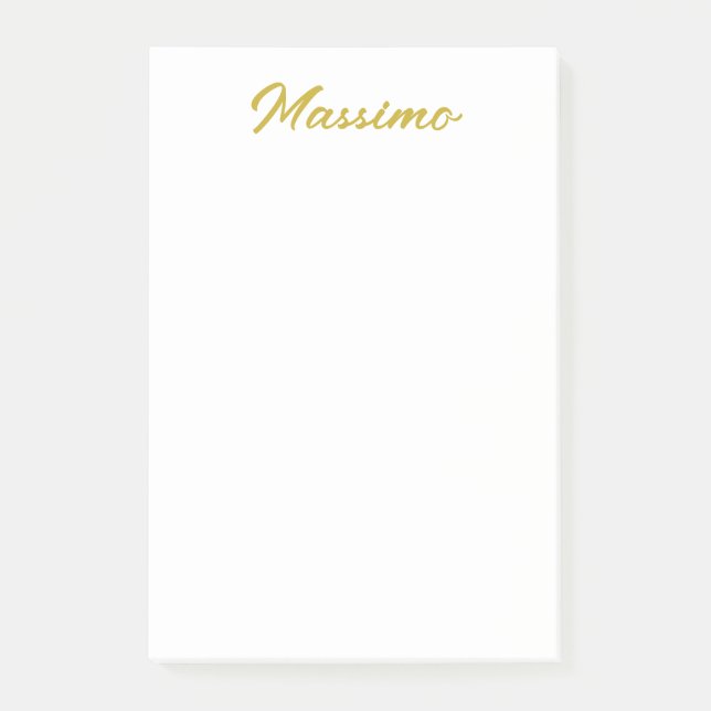 Bloco De Notas Caligrafia Elegante Dourado Branco Simples Nome (Frente)