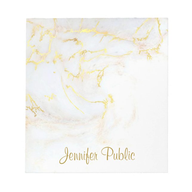 Bloco De Notas Calligraphy Elegant Template Gold White Marble (Frente)