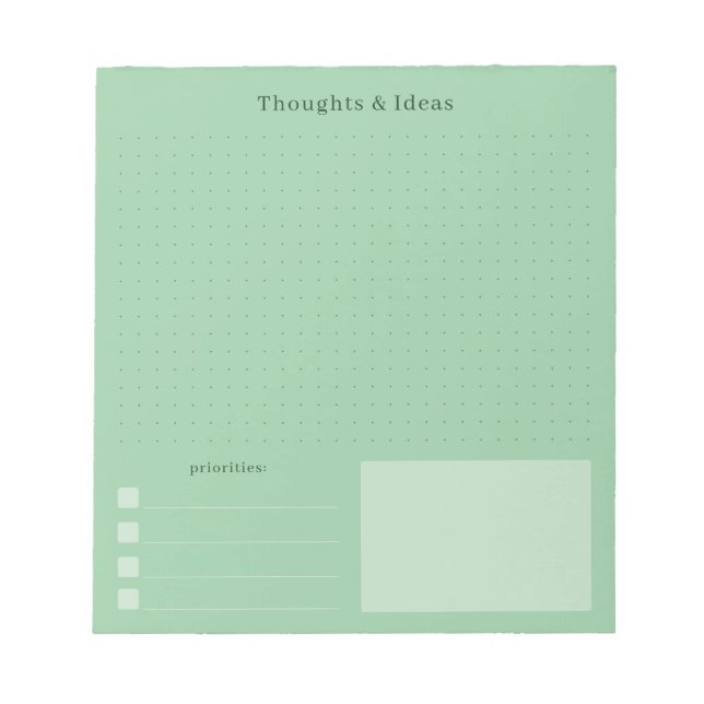 Bloco De Notas Calm Green and minimal Thoughts & Ideas  (Frente)