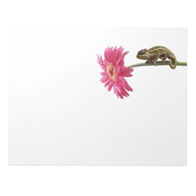 Bloco De Notas Camaleão verde em flor rosa (Frente)