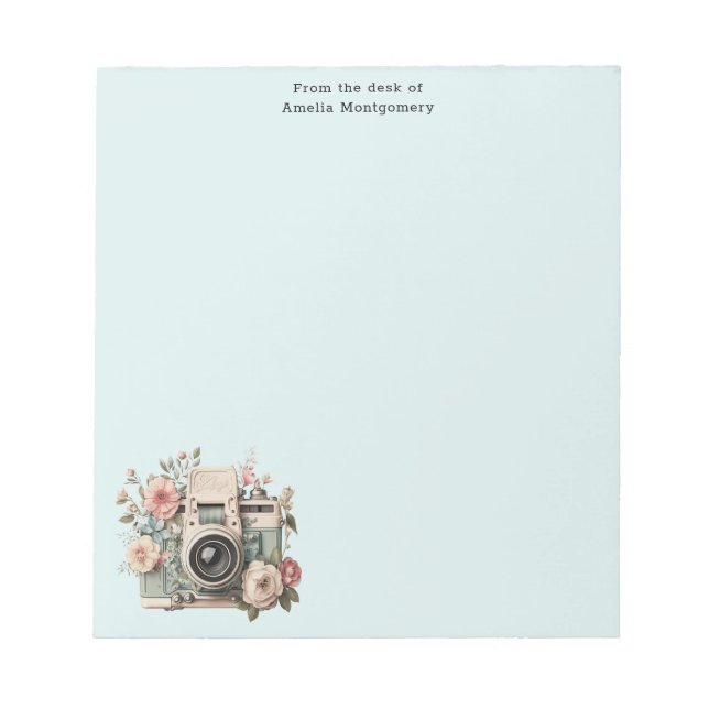 Bloco De Notas Câmera com Flores Retro Pastel (Frente)