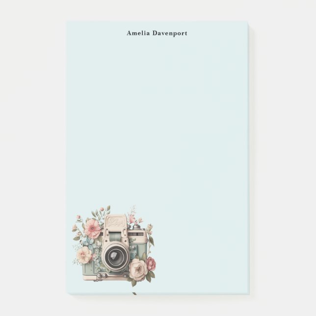 Bloco De Notas Câmera com Imagem Retro Pastel de Flores (Frente)