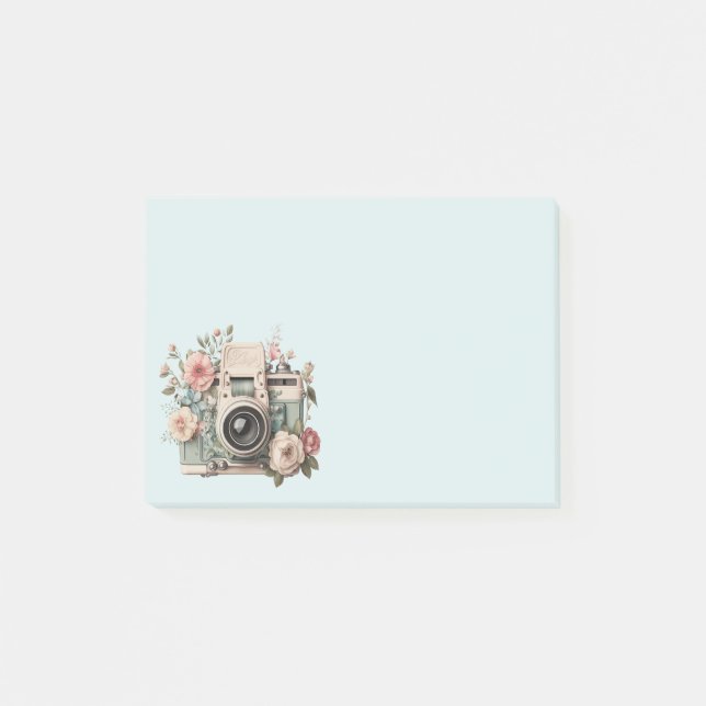 Bloco De Notas Câmera com Imagem Retro Pastel de Flores (Frente)