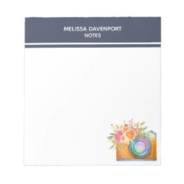 Bloco De Notas Câmera Laranja Boho e Buquê Floral Aquarela