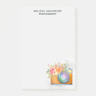 Bloco De Notas Câmera Laranja Boho e Buquê Floral Aquarela